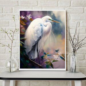 8x10 Great Egret Watercolor Oil Painting‎ Print